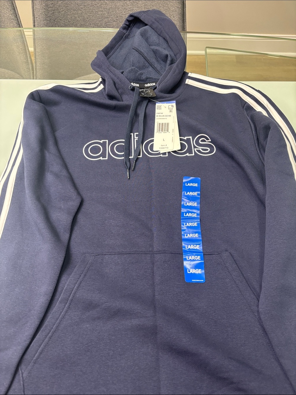 Adidas NET Men's Navy Blue 3-Stripe Logo Hoodie large